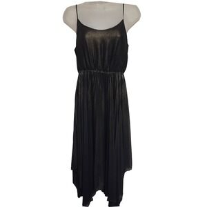 AllSaints Black Gold Shimmer Slip Dress Party Cocktail Midi Medium‎
